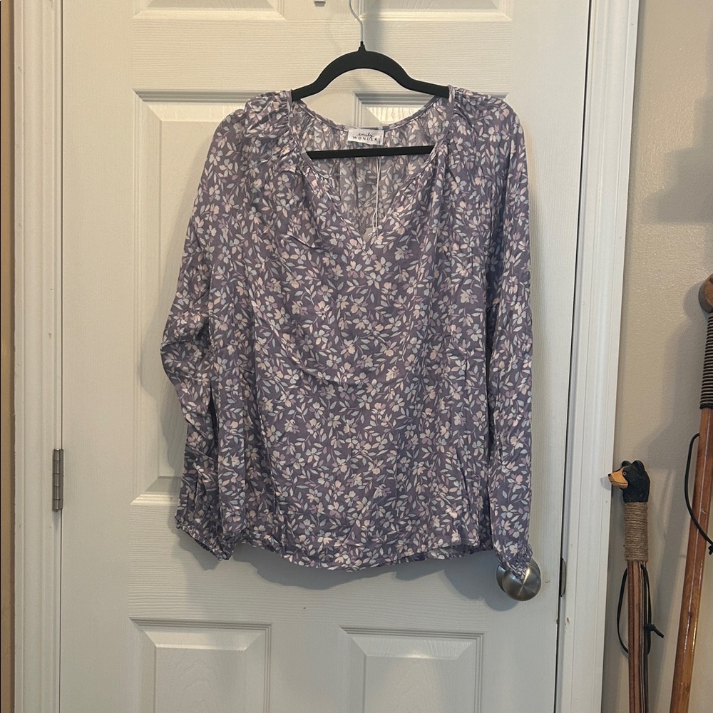 Light Purple Floral Long-Sleeve Blouse